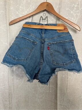Levi's Medium Blue Denim Cutoff Shorts with Frayed Hem